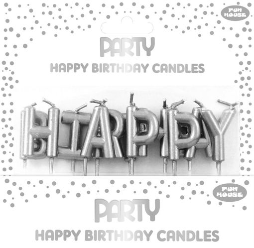 Picture of HAPPY BIRTHDAY SHAPED SILVER CANDLES